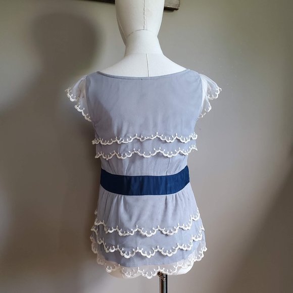 Tiered overlay blouse Floreat size 6 steely blue - Picture 5 of 12